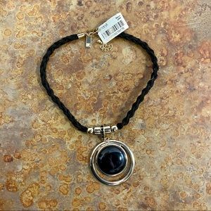 Jet Black braided pendant necklace NWT